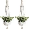 Merkloos Plantenhanger Macramé - Luxe Gevlochten Touw Katoen - 2 Stuks - Plantenpot Ophangen