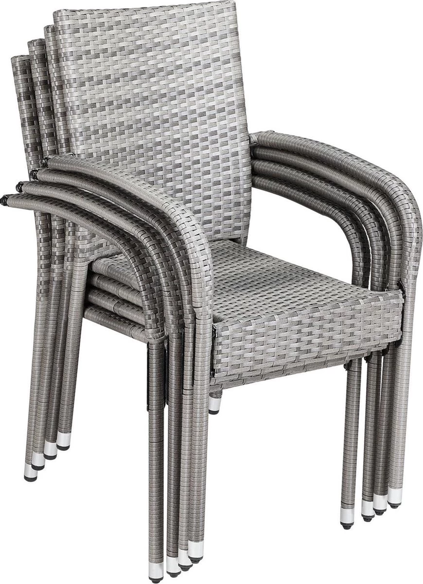 Casaria Polyrattan Tuinstoelen – 4 Stuks Stapelbaar – Grijs