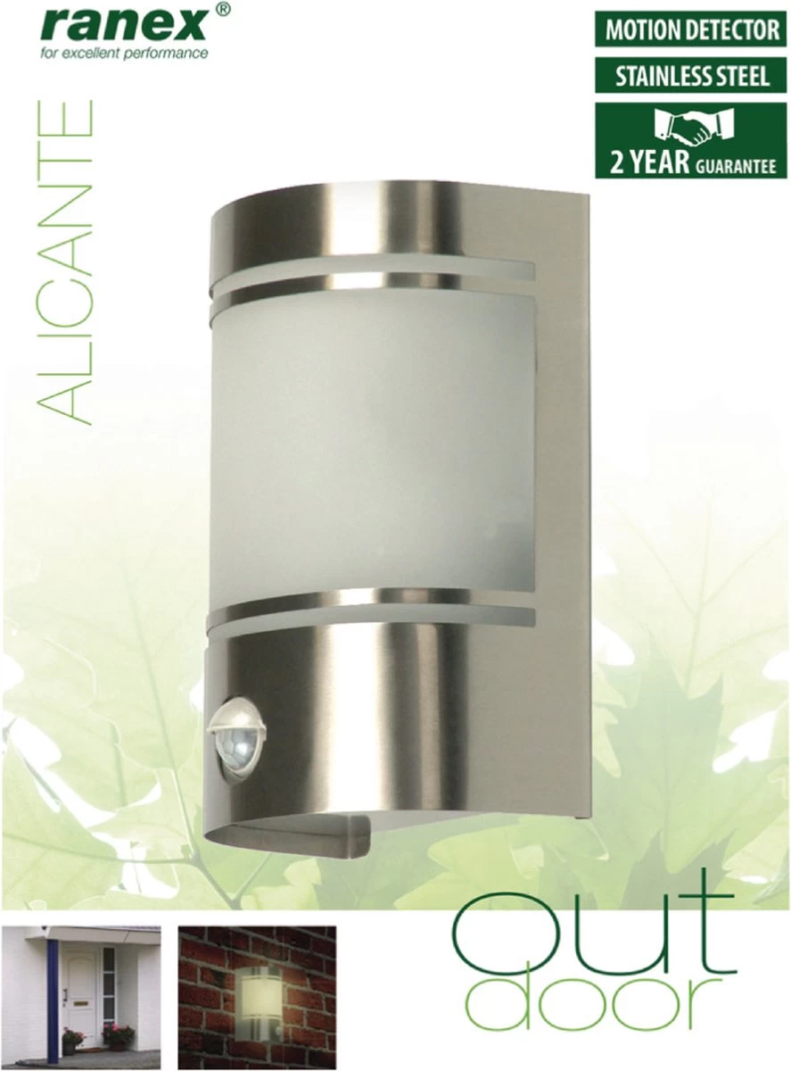 Smartwares Alicante Wandlamp – Roestvrijstaal – Bewegingssensor – E27 Fitting - 10.010.26 - Afbeelding 12