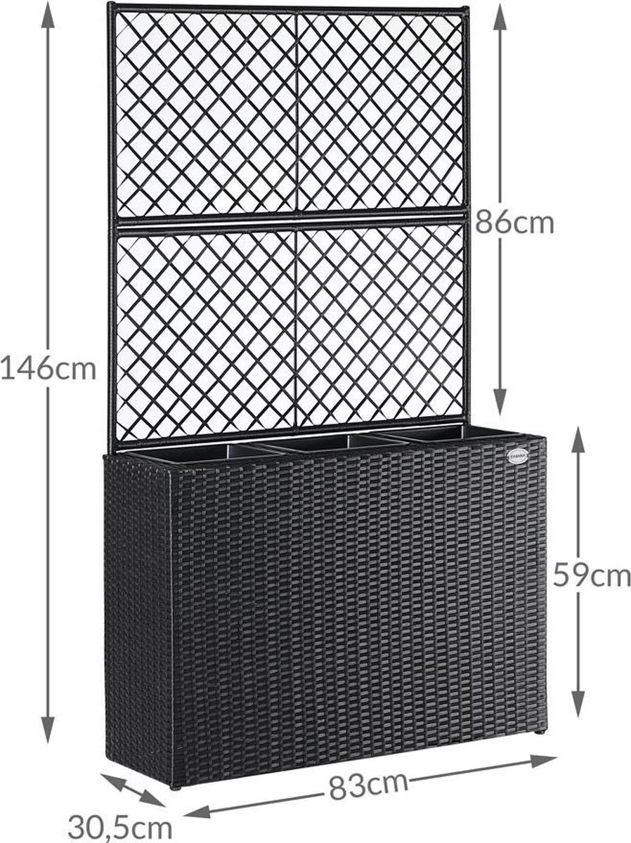 Casaria Polyrattan Plantenbak - Met Klimoprek - 3 Bakken Zwart - Afbeelding 8