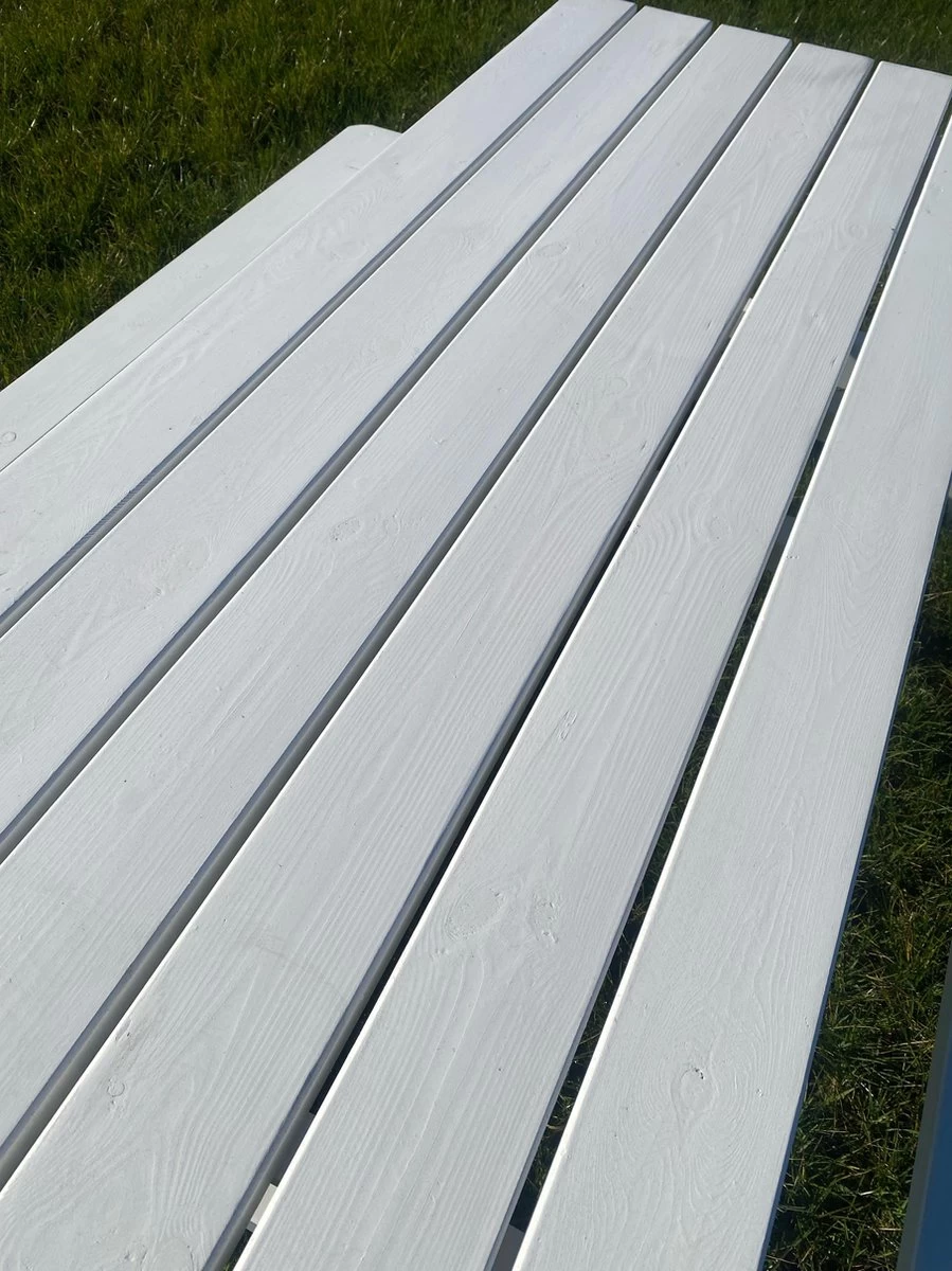 Goedkopepicknicktafels.nl | Witte XL Picknicktafel | Tuintafel 6 Persoons | Wit Gespoten Gedroogd Grenen Hout! - Afbeelding 5