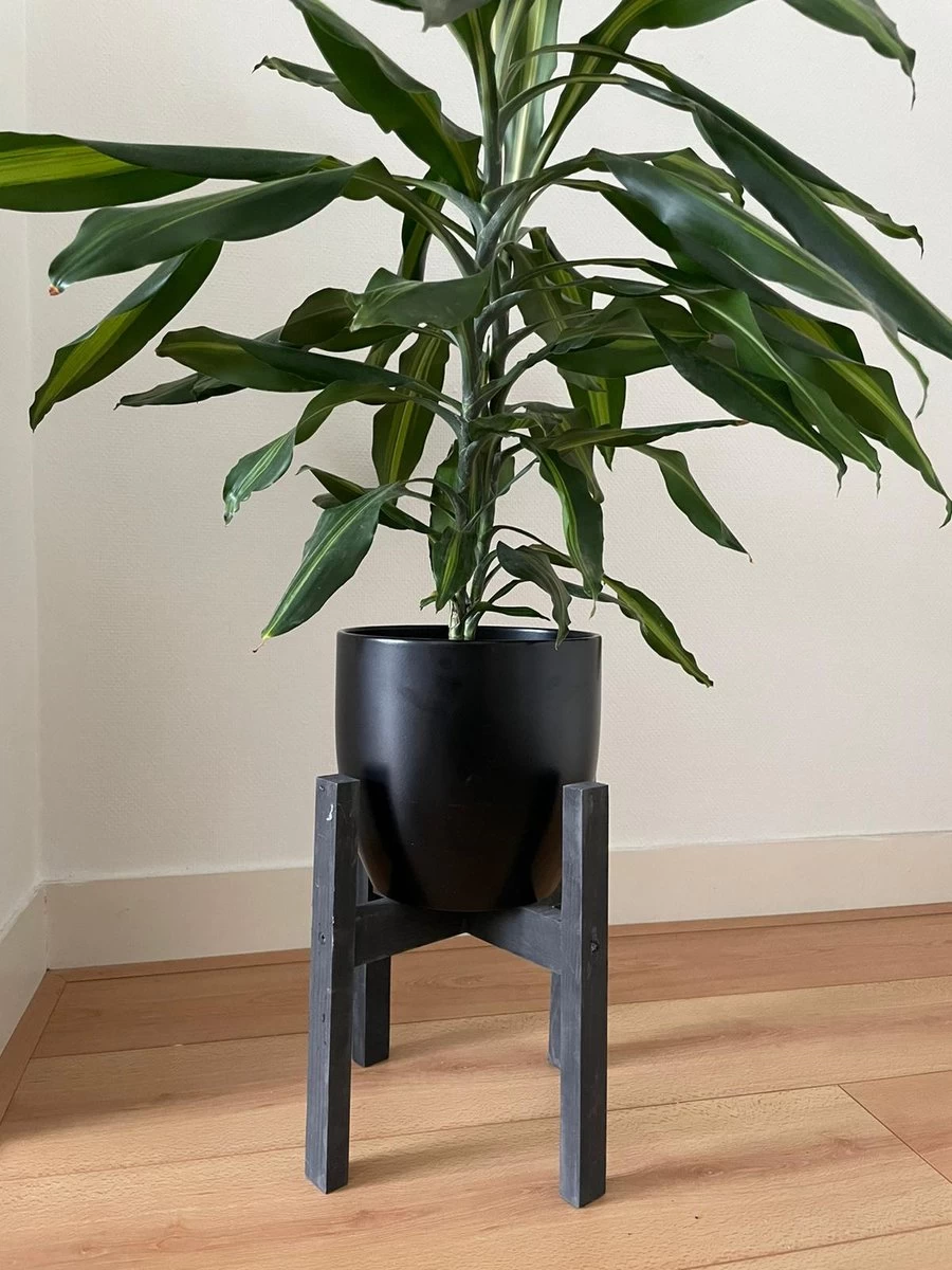 Plantenstandaard Binnen - Diameter Tot 24 Cm - Plantenkruk - Bloempotten Voor Binnen - Plantentafeltje Voor Binnen - Bloempot Standaard | Plantenstandaard - Hout - Mat Zwart - Afbeelding 2