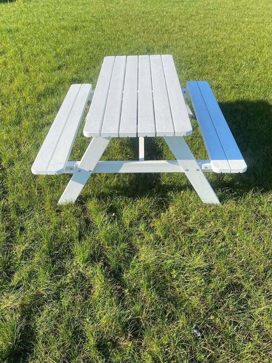 Goedkopepicknicktafels.nl | Witte XL Picknicktafel | Tuintafel 6 Persoons | Wit Gespoten Gedroogd Grenen Hout! - Afbeelding 2