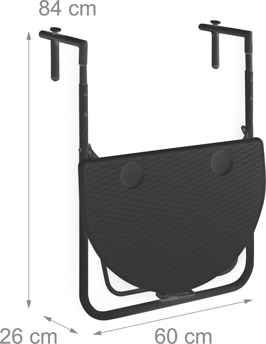 Relaxdays Balkontafel Inklapbaar, Balkon Tafel Rotan, Hangtafel Reling - Zwart - Afbeelding 16