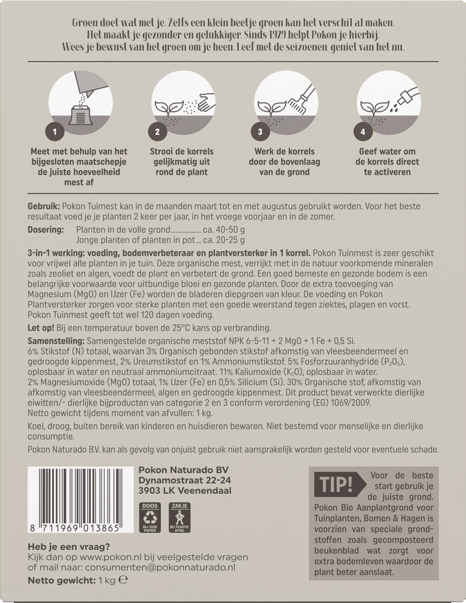 Pokon Tuinmest - 1kg - Meststof - 3-in-1 Werking - Afbeelding 3