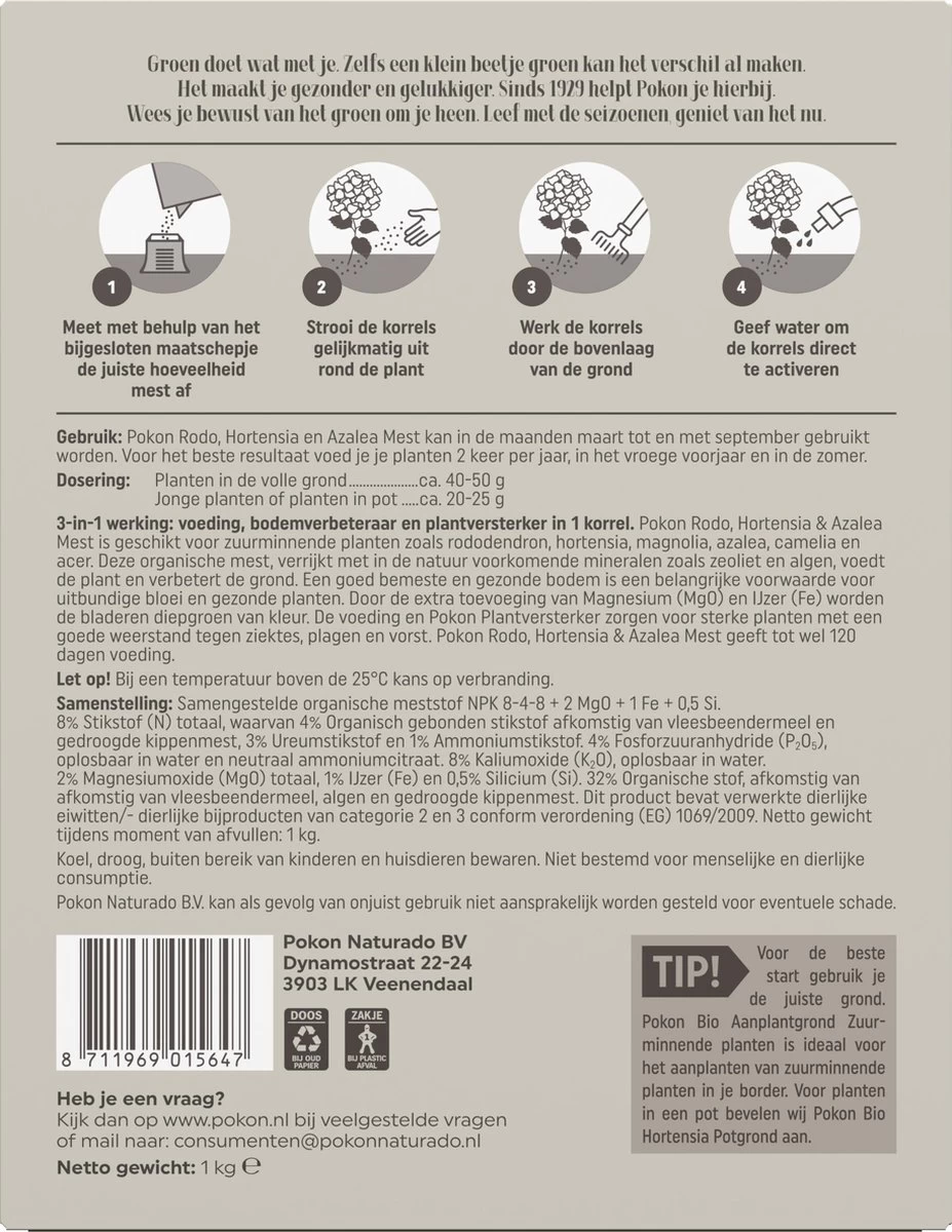 Pokon Rhododendron, Hortensia & Azalea Mest - 1kg - Meststof - 3-in-1 Werking - Afbeelding 5