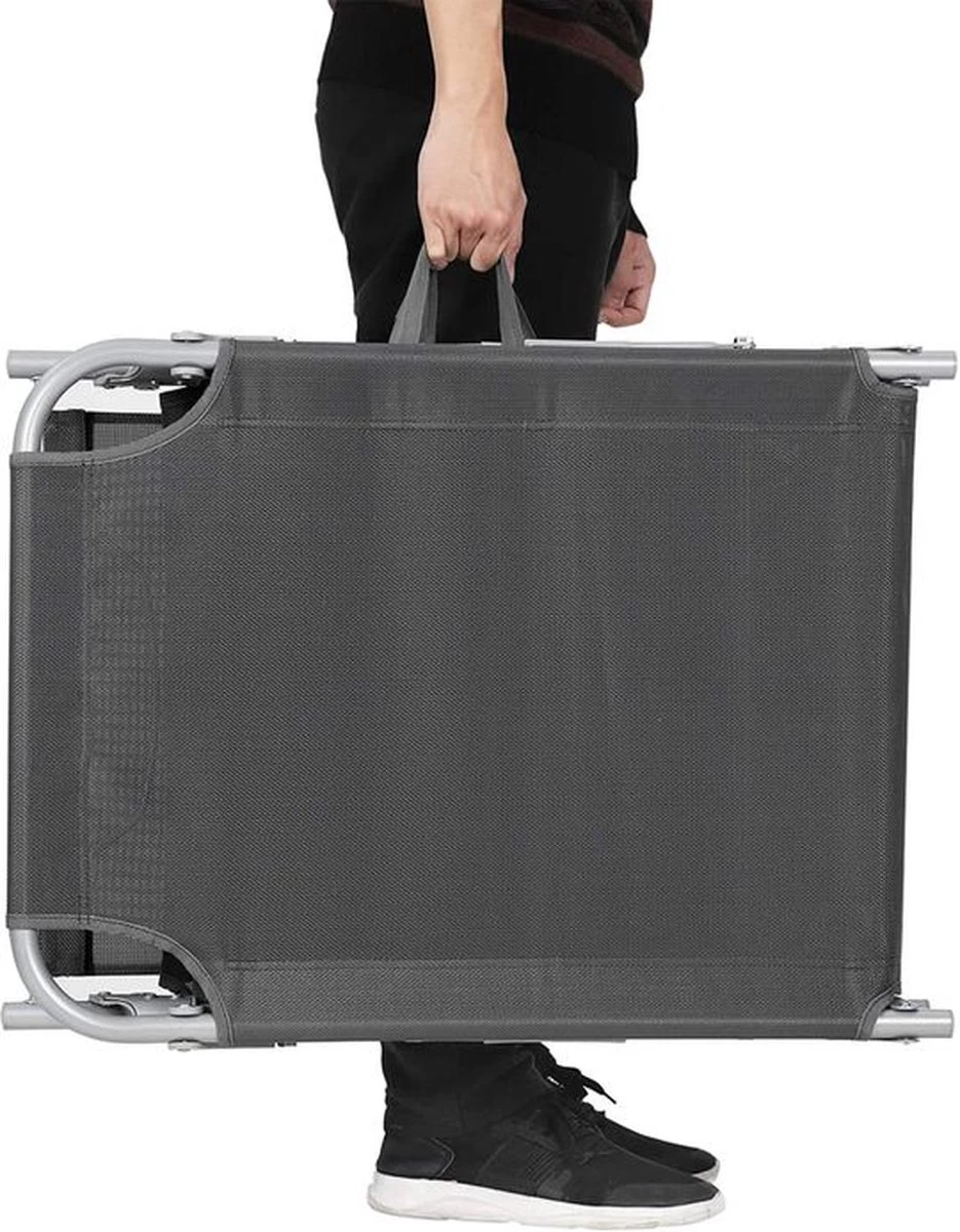 Ligstoel Met Hoofdsteun En Zon Bescherming Verstelbare Rugleuning Inklapbaar Donker Grijs Ligbed Tuin - Afbeelding 4