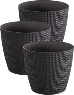 Prosperplast Set Van 3x Stuks Stijlvolle Plantenpotten/bloempotten Kunststof Dia 13 Cm En Hoogte 11 Cm In Het Antraciet Grijs Voor Binnen/buiten