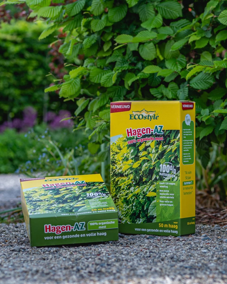 ECOstyle Hagen-AZ Organische Tuinmest - Voor Gezond Bodemleven - Remt Uitval Van Bladeren - 120 Dagen Voeding - Voor 50m Haag - 2,75 KG - Afbeelding 2