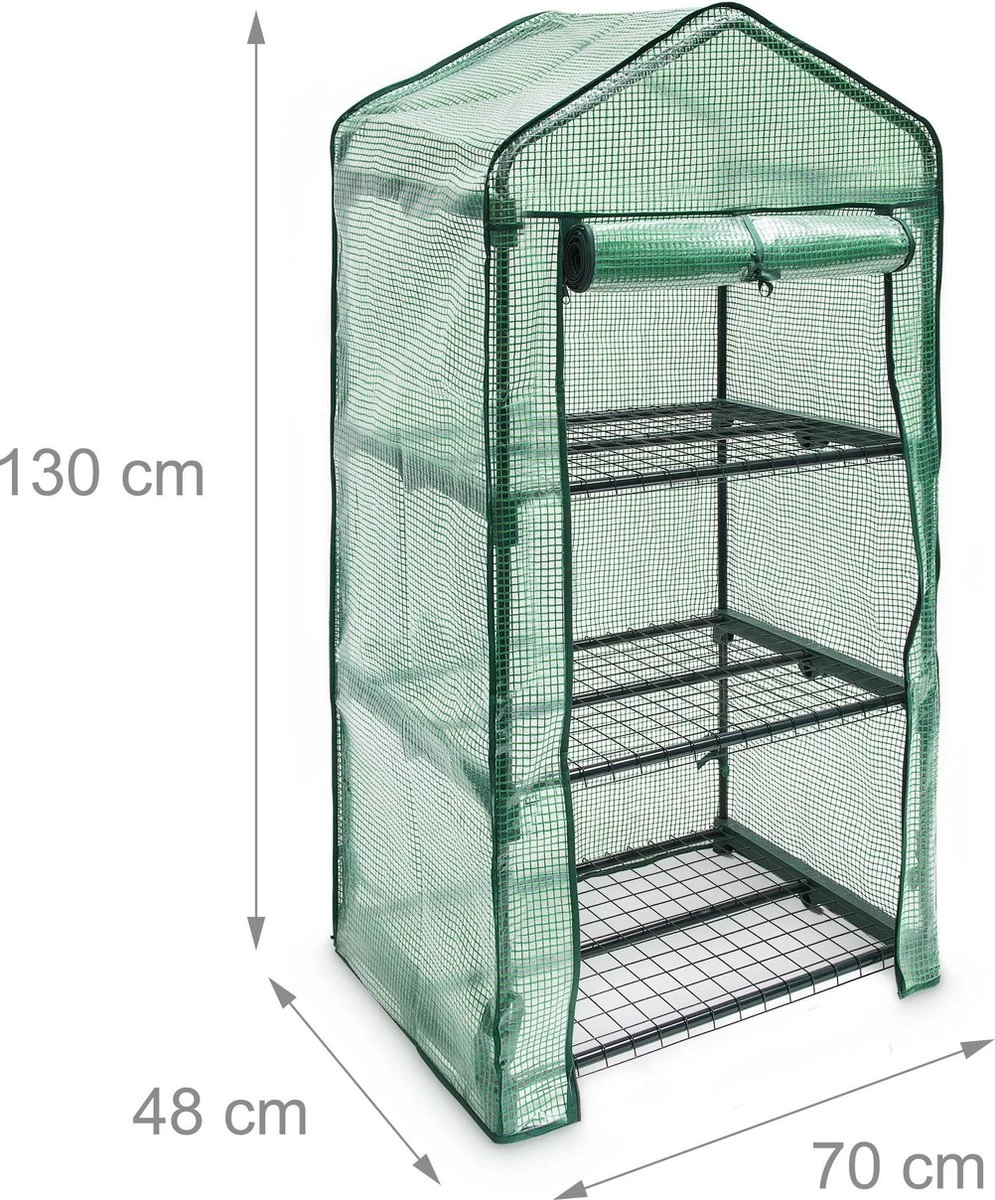 Relaxdays Kas Met Wielen - Tuinkas 3 Etages - Broeikas Kweekkas Tuin / Balkon 130 Cm Hoog - PE - Afbeelding 6